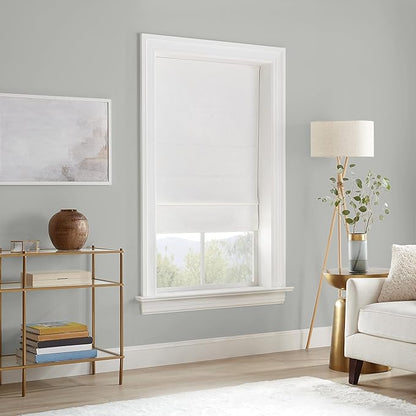 ECLIPSE Drew Noise Reducing Blackout Cordless Lined Window Roman Shade for Living Room, 35 in x 64 in, White