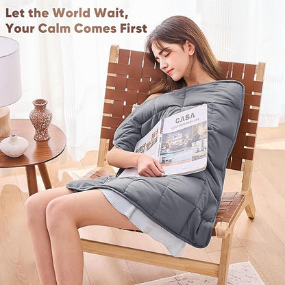 BETU Weighted Blanket (36''x48'' 3lbs Grey Small Size & 24''x29'' 5lbs Grey Weighted Lap Blanket) 2 Pieces Bundled, Cooling Heavy Blanket with Premium Glass Beads, Soft Thick Blankets for Sleep.