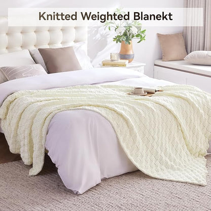 Knitted Weighted Blanket Kids, No Beads Heavy Blanket 36” x 48'' 3lbs, Breathable Chunky Knit Blanket, Cooling Weighted Blanket for Hot Sleepers, Christmas Home Decor (Ivory White)