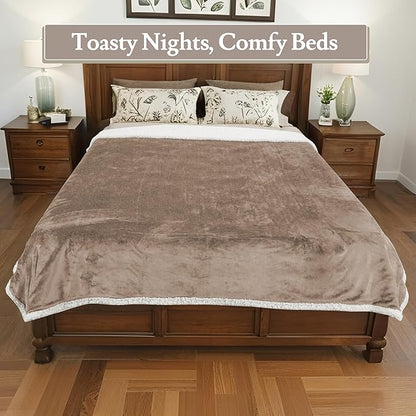 Electric Heated Blanket 72"x84" Full Size Flannel & Sherpa - 4 Heat Settings & 10H Auto Shut Off for Safe Overnight Use, Fast Heating, Machine Washable for Bed, Couch, Office - Brown