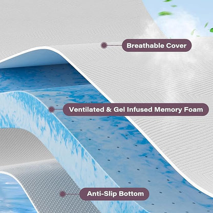 2 Inch Memory Foam Mattress Topper Full Size Ventilated Breathable Cooling Mattress Pad with Removable Soft Cover Portable Bed Topper for Back Pain and Pressure Relief, CertiPUR-US Certified