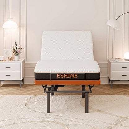 ESHINE Twin XL Adjustable Bed Frame with Mattress + 8 Inch Gel Memory Foam Mattress(Medium-Firm), Bluetooth APP Control, Wireless Remote, Zero Gravity, Anti Snore, Head and Foot Incline, Twin XL