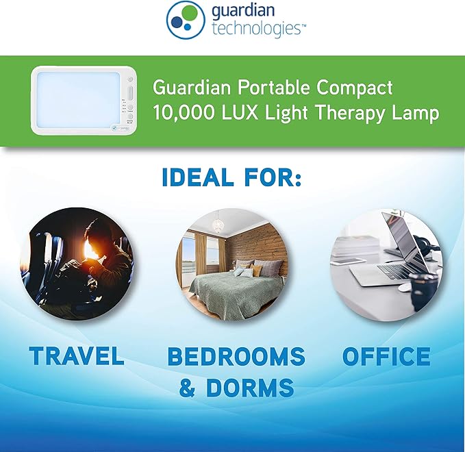 PureGuardian SPA45 Compact Travel Energy Light, 10,000 LUX, 12W LED, Improve Your Mood, Focus, Energy Levels, Customizable Blue or White Light Therapy Intensity, Adjustable Time Settings