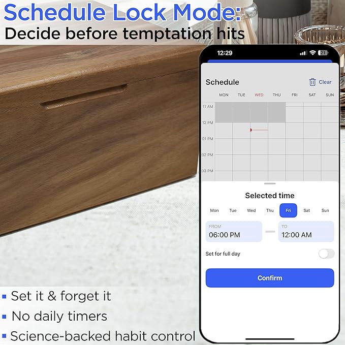 Timed Lock Box Habit Control App - Bluetooth LockBox with Timer to Reduce Screen Time, Manage Impulse Snacking & Consumption - Schedule, Timer & Simple Modes - 366 Days Time Locking Container
