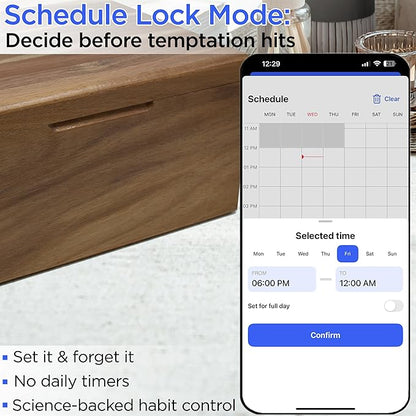 Timed Lock Box Habit Control App - Bluetooth LockBox with Timer to Reduce Screen Time, Manage Impulse Snacking & Consumption - Schedule, Timer & Simple Modes - 366 Days Time Locking Container
