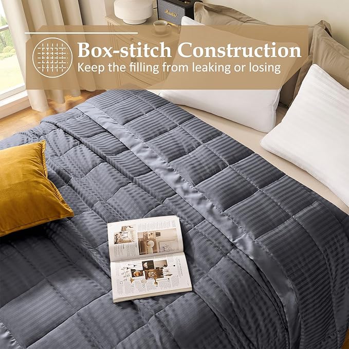 downluxe King Size Blanket with Satin Trim, Lightweight Down Alternative King Blanket for All Season, Machine Washable (Grey, 108 x 90 Inch)