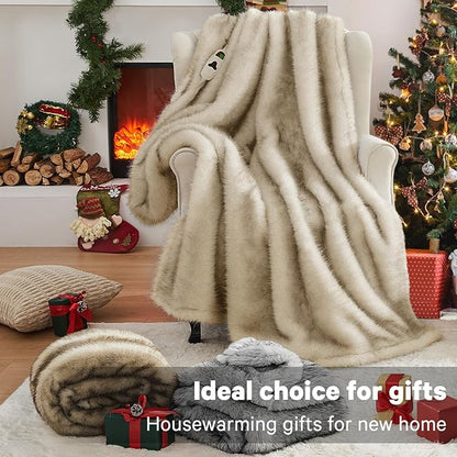 Heated Electric Blanket Twin, Octrot 60"X80" Faux Fur Heating Blanket Luxury Christmas Gifts Heavy Plush with 10 Heats Levels & 8 Hours Auto Off,Super Cozy Warm Fuzzy,Fluffy Decor Winter Warming,Beige