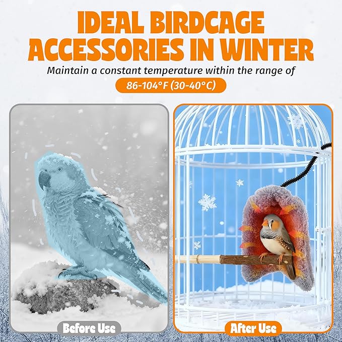 Dreyoo Snuggle Up Bird Cage Heater for Parrot and Small Birds,5V Low Voltage Heated Bird Perch with Constant Temperature Control & Anti Bite Line, Cozy Corner Warmer Blanket Cage Accessory (5.5"×5")