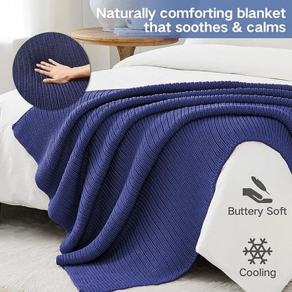 Guohaoi Knitted Weighted Blanket for Adults (Blue 60"x80" 15lbs) No Beads Cooling Throw Blanket for Hot Sleepers, Home Decor Breathable Chunky Knit Heavy Blanket Use on Queen/King Size Bed