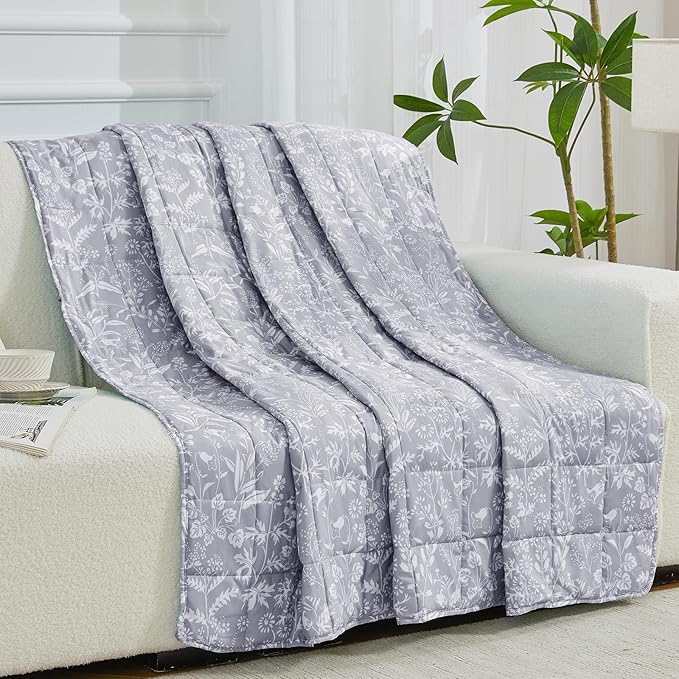 yescool Weighted Blanket for Adults (15 lbs, 48" x 72", Pearl Grey) Cooling Heavy Blanket for Sleeping Perfect for 140-160 lbs, Twin Size Breathable Blanket with Premium Glass Bead, Machine Washable