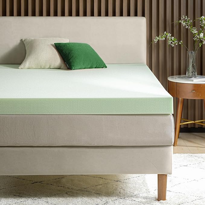 ZINUS 4 Inch Green Tea Memory Foam Mattress Topper, Pressure-Relieving Layer, Ideal for Back Pain Relief, Compact WONDERBOX Packaging, CertiPUR-US Certified, Queen