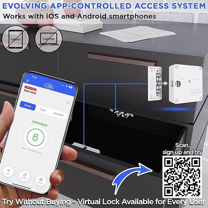 Schedule Timed Lock - Bluetooth App-Controlled Cabinet & Drawer Locking System - Helps Kids Focus & Build Healthy Family Habits - Reduce Impulsive Snacking, Screen Time & Alcohol Access