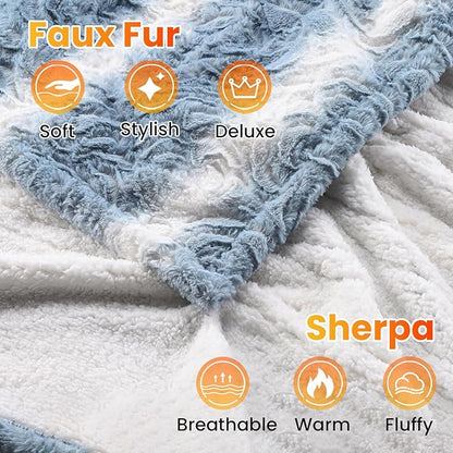 WOOMER Heated Blanket Full Size 77" x 84", Electric Blanket with a Control, 0.5-12 Hours Timer & 10 Heating Levels, ETL Certified, Blue White Flowers Patterns Faux Fur & Sherpa, Machine Washable