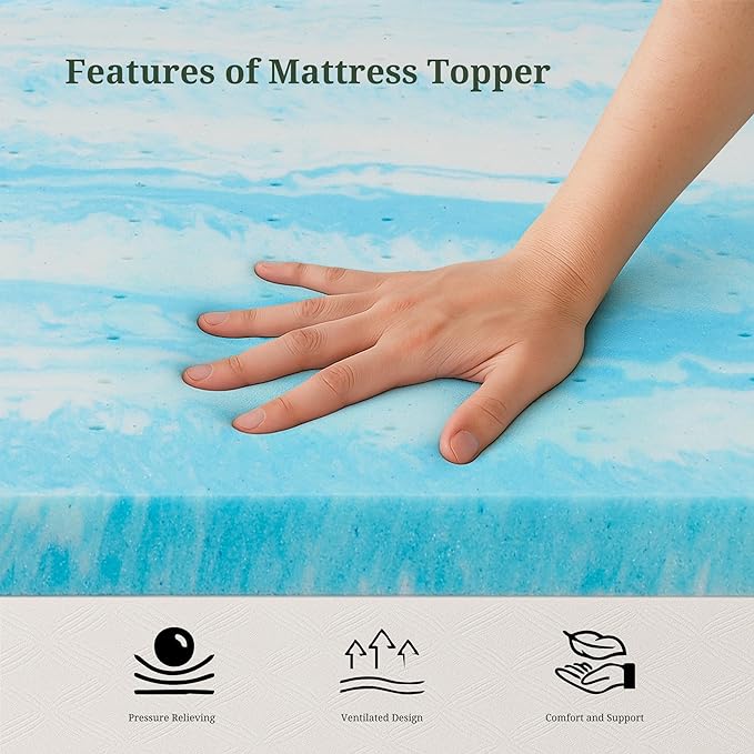 Memory Foam Mattress Topper Twin - 3 Inch Gel Infused Bed Toppers, Pressure Relief Mattress Pad for Dorm Room, CertiPUR-US Certified
