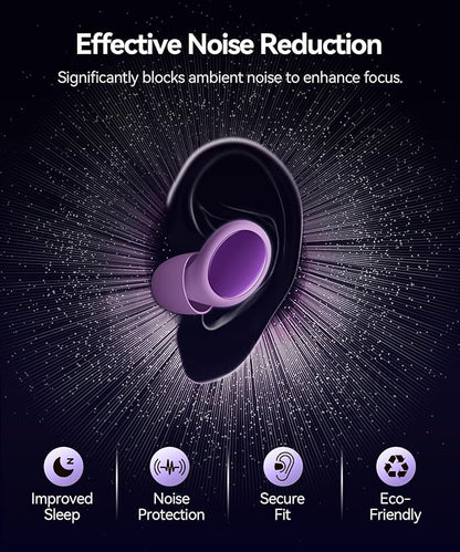 Ear Plugs for Sleeping 45dB Noise Cancelling Ear Plugs for Noise Reduction & Snoring, Concerts, Earplugs for Sleep,Sider Sleepers Airplane, Silicone Earplugs Reusable Concert Ear Plug+8Tip Pale Violet