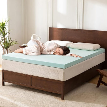 Elegant Comfort 2 Inch Premium Ventilated Memory Foam Mattress Topper - Optimizes Airflow - CertiPUR Certified - Mattress Pad and Bed Topper - Short Queen Size