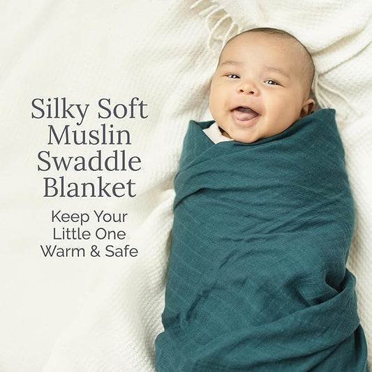 Natemia Muslin Baby Blanket - Ultra Soft, Breathable Baby Blankets for Girls and Boys - Newborn Essentials- Multi-Purpose Stroller Cover, Play Mat, XL Swaddle - Cotton Rayon Blend- 47" x 47"