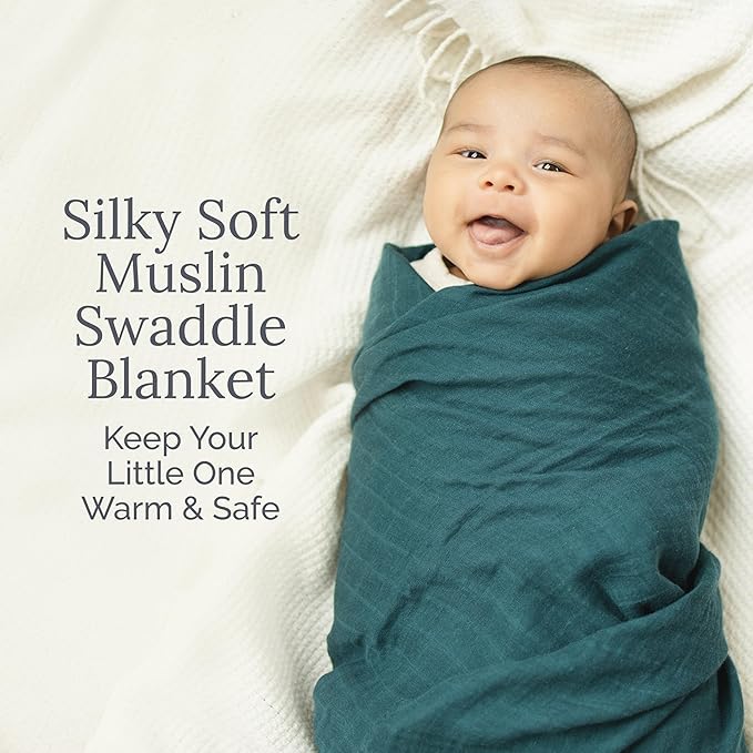 Natemia Muslin Baby Blanket - Ultra Soft, Breathable Baby Blankets for Girls and Boys - Newborn Essentials- Multi-Purpose Stroller Cover, Play Mat, XL Swaddle - Cotton Rayon Blend- 47" x 47"