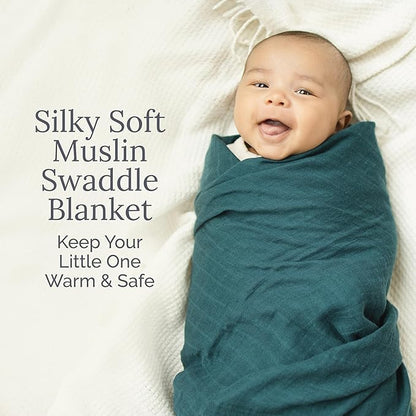 Natemia Muslin Baby Blanket - Ultra Soft, Breathable Baby Blankets for Girls and Boys - Newborn Essentials- Multi-Purpose Stroller Cover, Play Mat, XL Swaddle - Cotton Rayon Blend- 47" x 47"