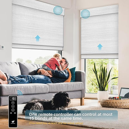 SmartWings Motorized Natural Woven Wood Shades for Windows, Electric Roman Shades with Remote for Sliding Doors, Work with Matter Homekit Zigbee Alexa Z-Wave Google Home, Customized, Bamboo 702
