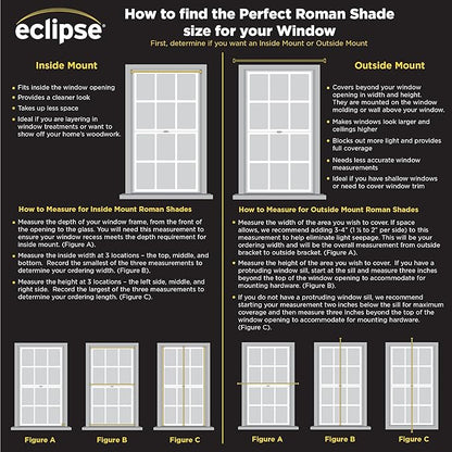 Eclipse Rozel 100% Blackout Window Roman Shade, 31 in Wide x 64 in Long, Cordless, Thermal and Noise Reducing Interior Shade Window Treatment for Home Privacy & Energy-Efficiency, Charcoal