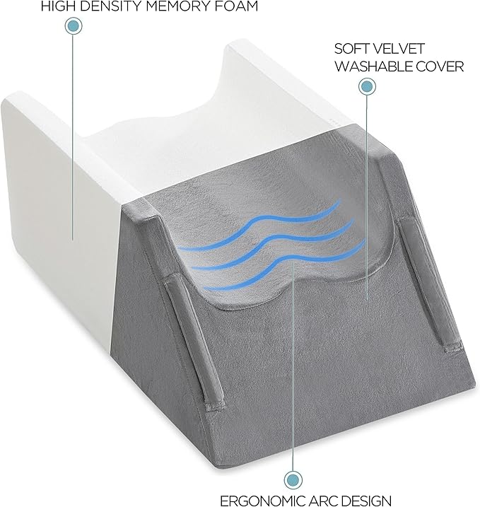 UBBCARE Leg Elevation Pillow for Leg/Knee Surgery Recovery, Memory Foam Double Leg Pillow with Velvet Washable Cover, Grey