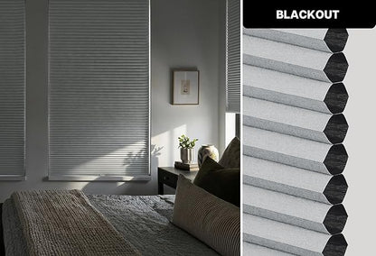 LazBlinds Cordless Cellular Shades, No Tools No Drill Blackout Honeycomb Shades Pleated Blinds for Windows, 41" W x 64" H, Dark Grey
