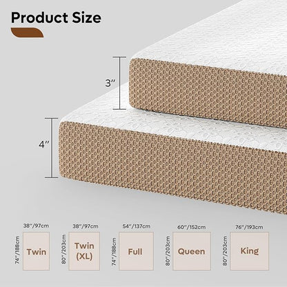 Bestier 4 Inch Gel Memory Foam Mattress Topper Twin XL Size - Cooling Bed Pad for Back Pain Relief, Pressure Dispersing Mattress Pad for Bedroom RV, College Dorm (38x80 Inch)