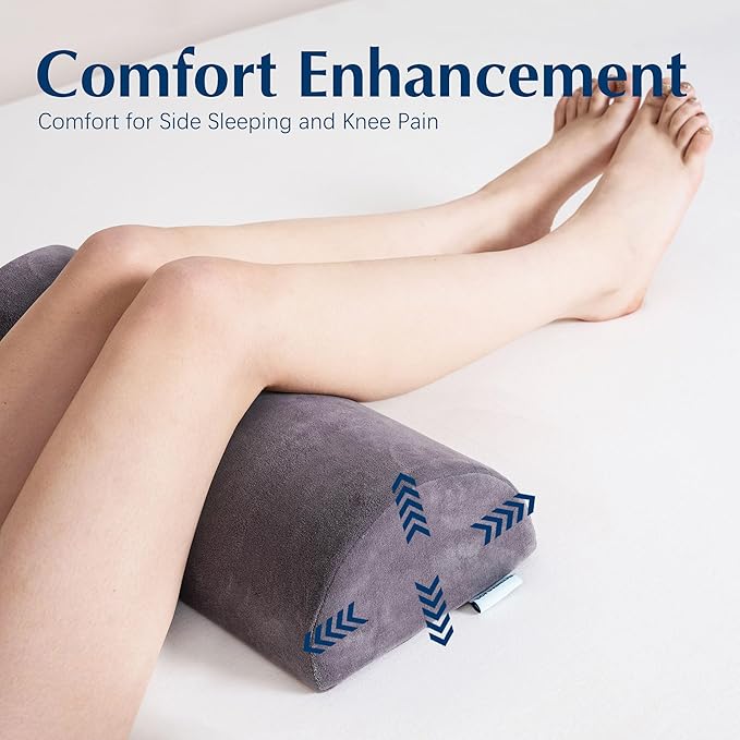 Knee Pillow for Back Sleeping, Pain Relief Memory Foam Bolster Pillow for Legs, Under Knee & Bed, Roll Round Support Wedge Pillow, Large Half Moon Pillow Ideal for Massage Table, Grey