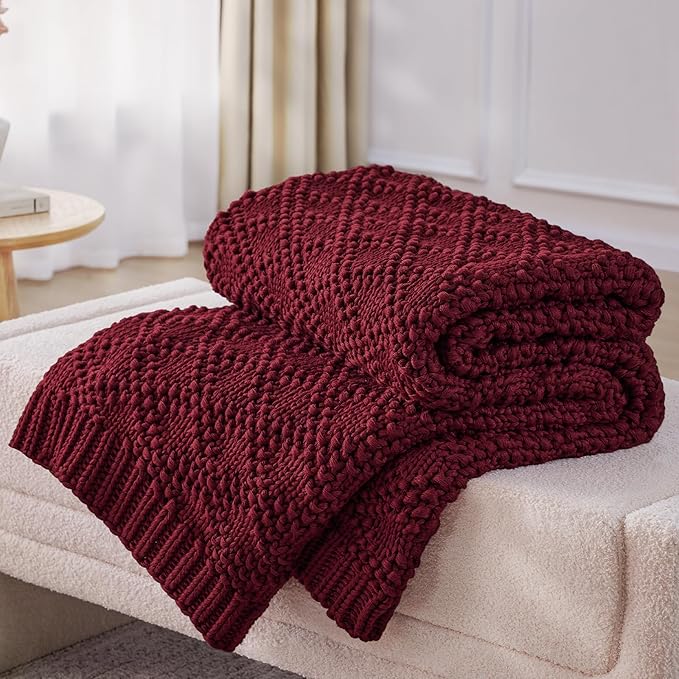 Knitted Weighted Blanket for Adult, Chunky Knit Weighted Throw for Sleep 36"*48" 5lbs, Cooling Breathable Heavy Blanket for Hot Sleepers, Machine Washable Blanket for Room Decor(Red)