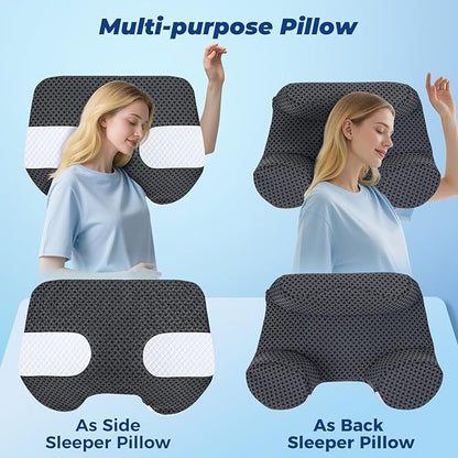 SAHEYER Side Sleeper Pillow with Arm Holes, 2 in 1 Shoulder Relief System for Rotator Cuff Pain, Memory Foam Pillow for Adults with 3 Arm Place Hole, Dark Black