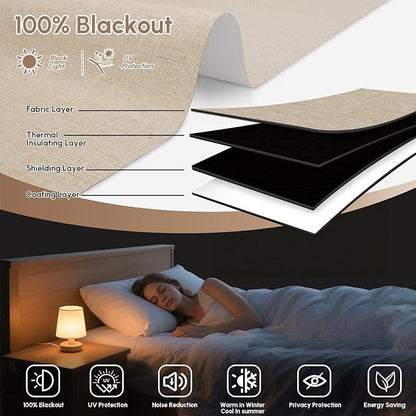 Kincmo No Drill Motorized Blinds with Remote, 100% Blackout Roller Shades for Windows, Custom Electric Blinds Compatible with Alexa, Apple Homekit, Google Home (100% Blackout Linen Caramel)
