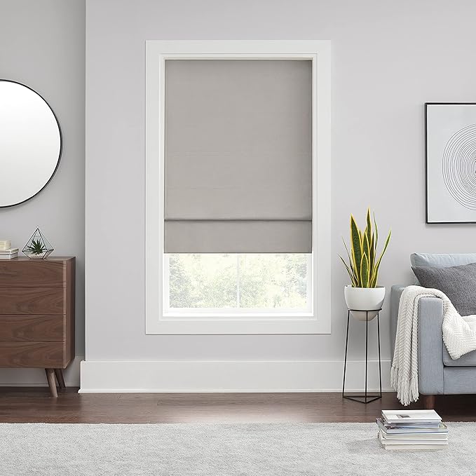 Eclipse Kylie Total Privacy Blackout Cordless Lined Window Roman Shade for Living Room, 35 in x 64 in, Grey