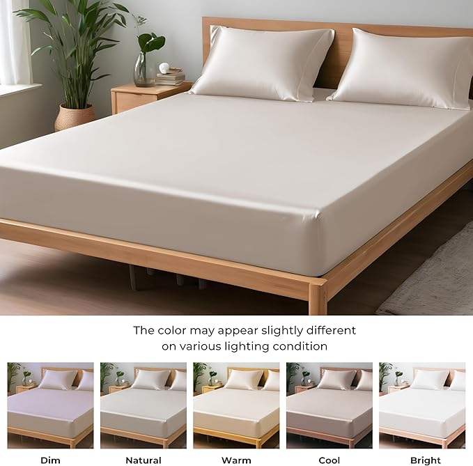 LINENWALAS Fitted Sheet Only Viscose Derived from Bamboo, Bottom Sheet for Queen Size Bed – 16” Deep Pocket, All Around Snug Fit – Cooling, Breathable, Soft, Hypoallergenic (Taupe, Queen)