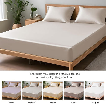 LINENWALAS Fitted Sheet Only Viscose Derived from Bamboo, Bottom Sheet for Queen Size Bed – 16” Deep Pocket, All Around Snug Fit – Cooling, Breathable, Soft, Hypoallergenic (Taupe, Queen)