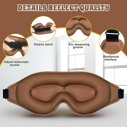 3D Advanced Eye Mask for Sleeping，Ultra Delicate Soft Skin Friendly Eye mask，100% Blackout Sleep Eye Mask for Sleep, Eyelash Extension Sleep mask (Coffee Color)