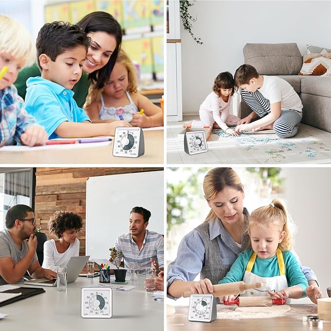Secura 60-Minute Visual Countdown Timer for Kids & Adults, Classroom Time Management Tool (Gray & Dark Gray)