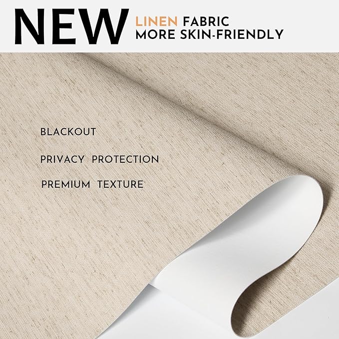 Persilux Blackout Roller Shades for Window Blinds,Cordless,Linen Fabric,Thermal Insulated Fabric UV Protection Shades for Home,Office,Bedroom,Door,Blackout-Beige,24" W X 72" H