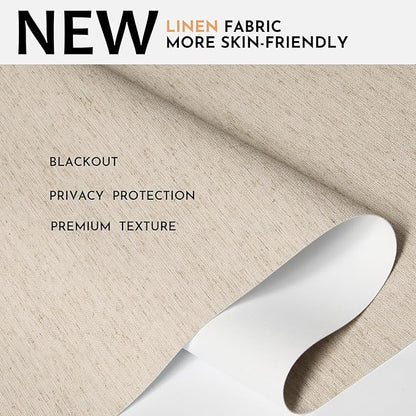 Persilux Blackout Roller Shades for Window Blinds,Cordless,Linen Fabric,Thermal Insulated Fabric UV Protection Shades for Home,Office,Bedroom,Door,Blackout-Beige,18" W X 64" H