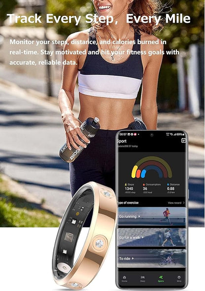 Ladies Smart Ring for Women Health Ring Heart Rate Monitor Sleep Tracker Fitness Tracker Calories Step Counter Pedometer Gesture Control Waterproof Compatible with iOS Android Phones Elegant Ring