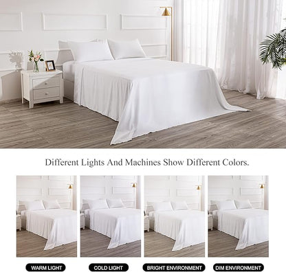 4 Piece Bed Sheet Set (Full,White) 1 Flat Sheet,1 Fitted Sheet and 2 Pillow Cases,Brushed Microfiber Luxury Bedding with Deep Pockets