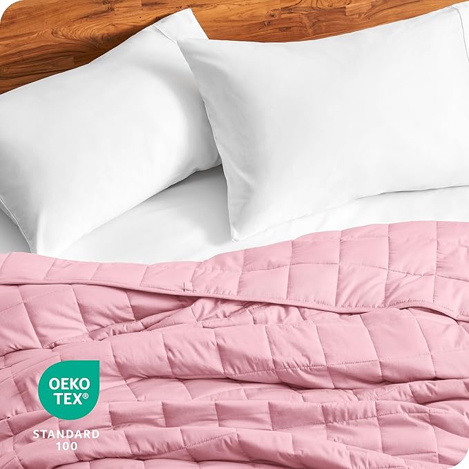 Bare Home Weighted Blanket Full or Queen Size 15lb (48" x 72") for Adults - All-Natural 100% Cotton - Premium Heavy Blanket Nontoxic Glass Beads (Light Pink, 48"x72")