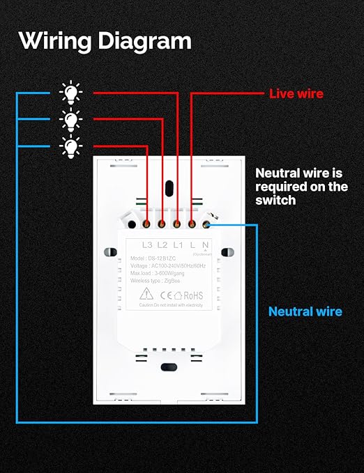 MOES Matter Wi-Fi Smart Light Switches Touch Glass Design, Needs Neutral Wire, Single Pole, 2.4GHz, Remote & Voice Control with Alexa, Google Home & Siri, Supports Timer and Schedule, White 1 Gang