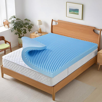2 Inch Full Size Mattress Topper Memory Foam Mattress Topper Full Egg Crate Foam with Cooling Gel, Plush Feel Breathable Pressure Relief Matress Pad for Bedroom, College, RV, Cooling Blue