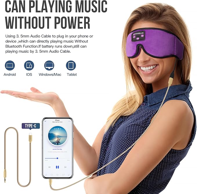 Sleep Headphones 3D Sleep Mask with Bluetooth 5.4 Headphones for Side Sleepers, Wireless Music Headband with Ultra-Thin Stereo Speakers, Long Playtime Battery Adjustable & Blackout for Men Women