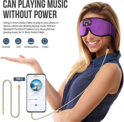 Sleep Headphones 3D Sleep Mask with Bluetooth 5.4 Headphones for Side Sleepers, Wireless Music Headband with Ultra-Thin Stereo Speakers, Long Playtime Battery Adjustable & Blackout for Men Women