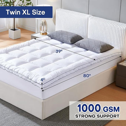 Twin XL Dual Layer 4 Inch Memory Foam Mattress Topper, Relax Body, Relieve Pain and Aid Sleep - 2 Inch Fluffy Pillow Top Twin XL Mattress Topper and 2 Inch Cooling Gel Memory Foam, 2X Support