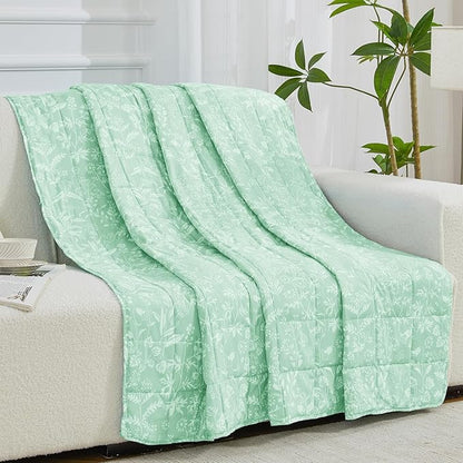 yescool Weighted Blanket for Adults (15 lbs, 48" x 72", Cerulean) Cooling Heavy Blanket for Sleeping Perfect for 140-160 lbs, Twin Size Breathable Blanket with Premium Glass Bead, Machine Washable