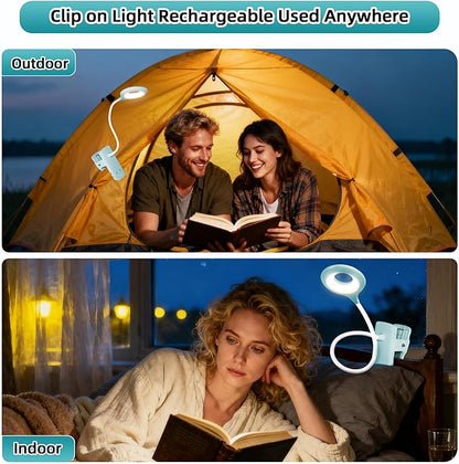 Desk Lamp LED Clip on Light, 5 Modes 5 Brightness Dimmable Clamp Light, Rechargeable Battery Flexible Clip on Reading Lamp for Bed Headboard Bunk Bed at Night for Kids (Blue)