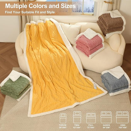 Electric Blanket Full Size 72"X84" Yellow - Soft Thick Warm Sherpa Heated Blanket for Winter with 6 Fast Heating Levels & 10hrs LED Timer Auto Off for Women, Overheat Protection for Bed